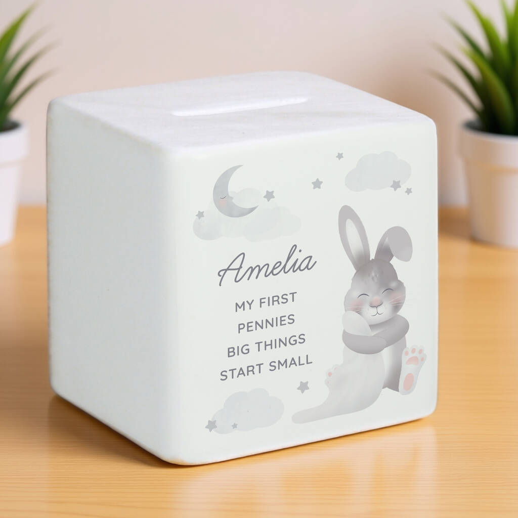 Personalised Baby Bunny Money Box, 1 of 7