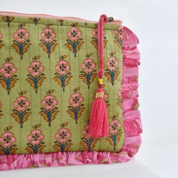 Green And Pink Floral Quilted Make Up Bag, 2 of 5