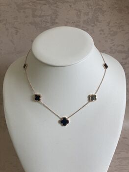 18 K Gold Plated Clover Necklace Rose Gold Black, 2 of 6