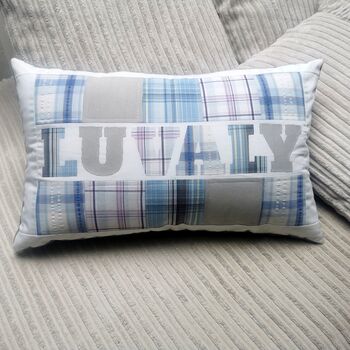 Memory Pillow, Keepsake Gift, Custom Made From Adult Clothes. Dads Shirts, Personalised Cushion, Decorative Patchwork Pillow, 5 of 12