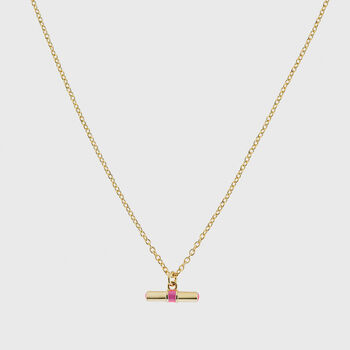 Havana Gold Plated And Pink Enamel T Bar Necklace, 2 of 4