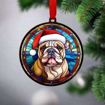 Bulldog In Santa Hat Suncatcher Decoration, 2 of 6