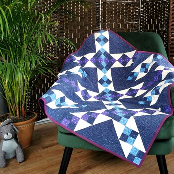 Handmade Patchwork Lap Quilt/Throw, Blues And Purples, 8 of 11