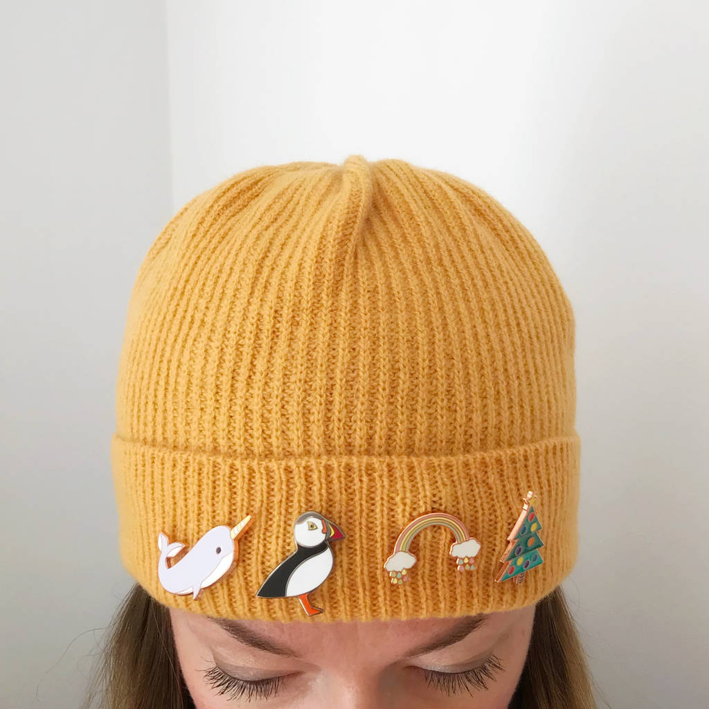 Chunky Knitted Beanie Hat With Optional Pin Badge By Little Knitted