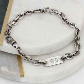 Men's Sterling Silver Personalised Circle Link Bracelet, 2 of 5