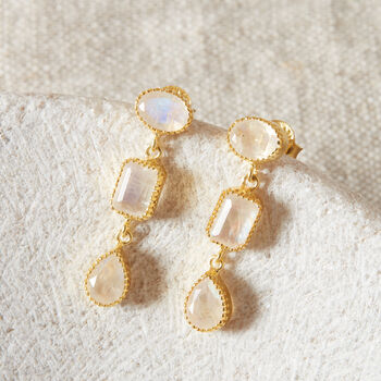 Rainbow Moonstone 18 K Gold And Silver Drop Earrings, 5 of 12