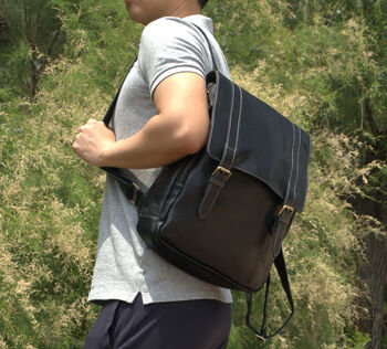 Black Genuine Leather Backpack With Straps Detail, 3 of 5