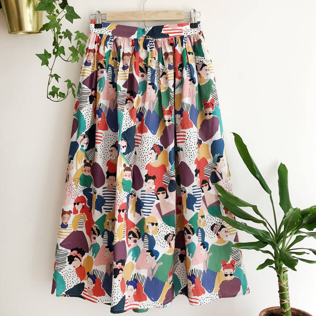 Printed Cotton Midi Skirt Abstract Print, 1 of 5