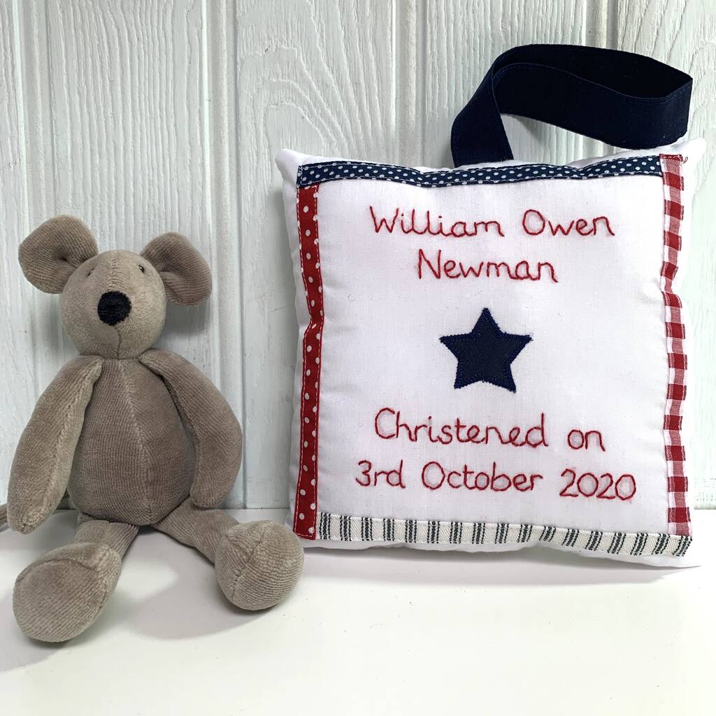 Personalised Navy And Red Christening Gift By Hope & Cotton