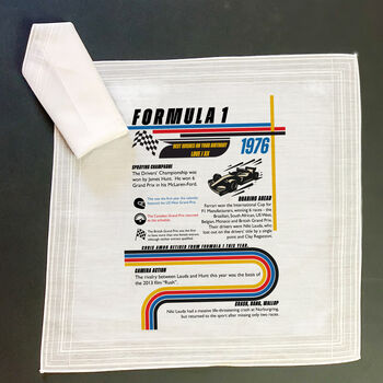 Personalised F1 Season Handkerchief Pair Birthday Gift For Formula One Fan, 3 of 6