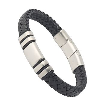 Men's Adjustable Black Leather Bracelet | Genuine Thick 12mm Woven Leather With Snap Clasp, 3 of 6