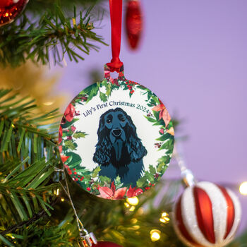 Personalised Holly Wreath Dog Christmas Decoration Bauble, 2 of 11