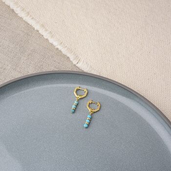 Linear Huggie Turquoise December Birthstone Earrings, 6 of 8