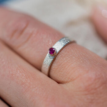 Ruby July Birthstone Ring In Textured Sterling Silver And 9ct Gold, 6 of 12