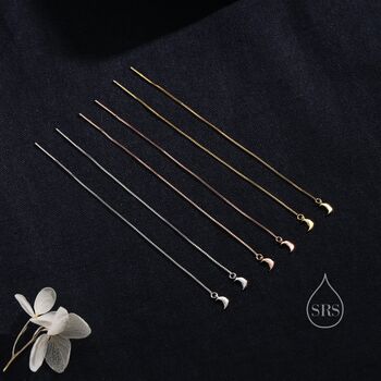 Crescent Moon Threader Earrings In Sterling Silver, 4 of 11