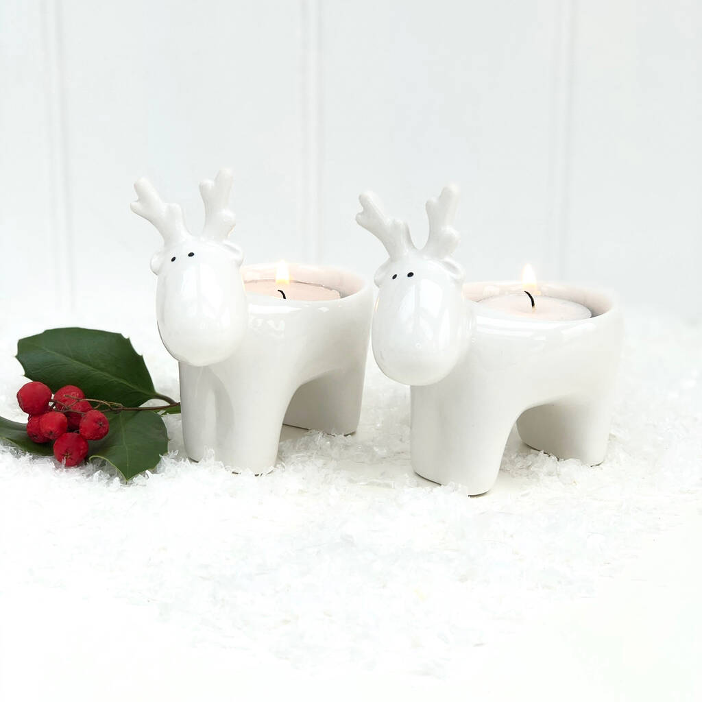 Ceramic Reindeer Candle Holders By Pink Pineapple Home & Gifts