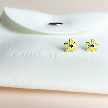 Sterling Silver Yellow Flower Stud Earrings, 4 of 5