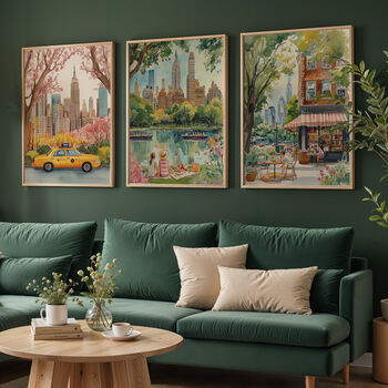 New York City Three Print Set – Cozy Bookshop, Yellow Taxi And Central Park Illustrations, 2 of 5