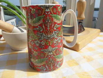 Small Jug In Red Strawberry Thief Design, 3 of 9