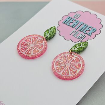 Grapefruit Glitter Earrings, 4 of 6