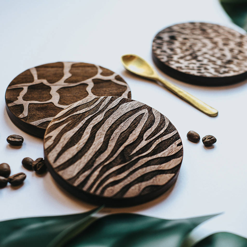 Wood Animal Print Coaster Set Of Four By Create Gift Love