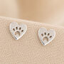 Sterling Silver Paw Print Heart Stud Earrings, thumbnail 1 of 9