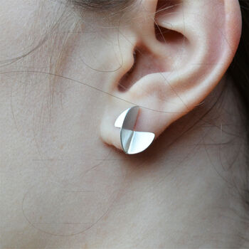 'Bauhaus' Handmade Brushed Silver Stud Earrings, 4 of 9