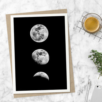 Three Phase Full Moon Print In Black And White, 2 of 4