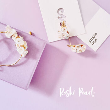 Keshi Pearl Cluster Stud Earrings In A Gift Box, 5 of 11