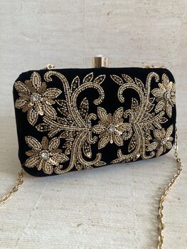 Black Velvet Rectangular Clutch Bag, 3 of 10