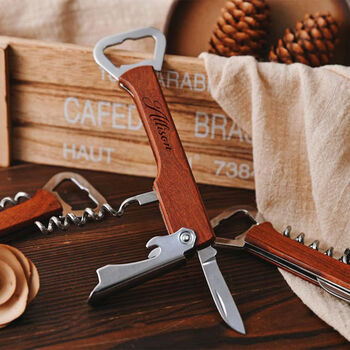 Personalised Wood Wine Bottle Opener, Corkscrew, 2 of 5