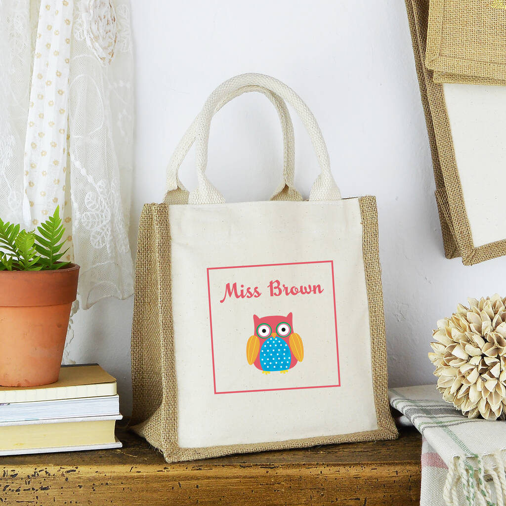 PERSONALISED LUNCH BAG ANY NAME Ideal for School Cute Owl Design