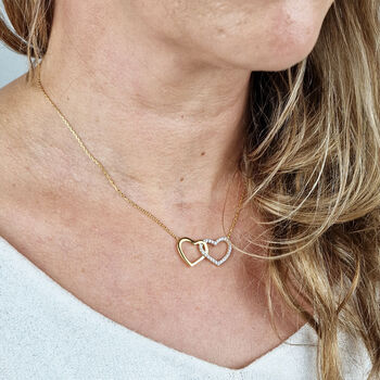 18ct Gold Plated Interlocking Double Hearts Necklace, 2 of 5