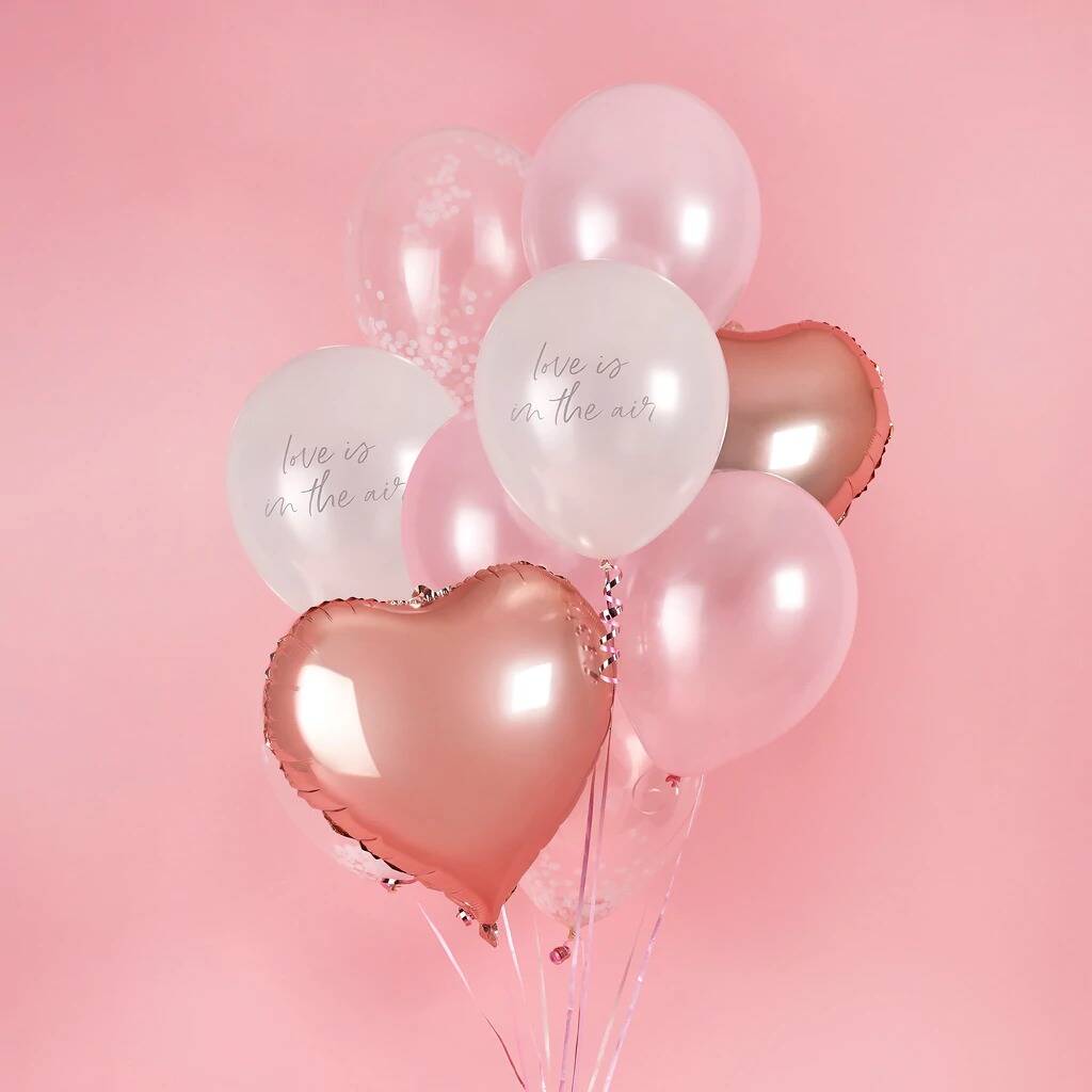 12 Love Is In The Air Rose Gold Balloon Bundle, 1 of 2