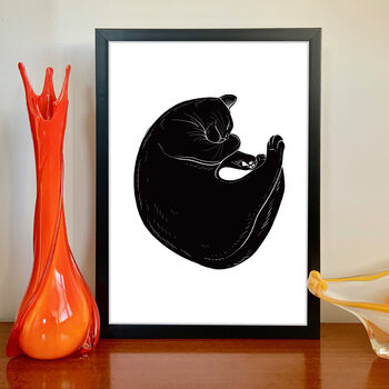 Cat Nap Black And White Linocut Art Print, 5 of 7