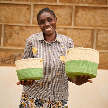 Wilaya: Green Colour Block Woven Basket, 2 of 10
