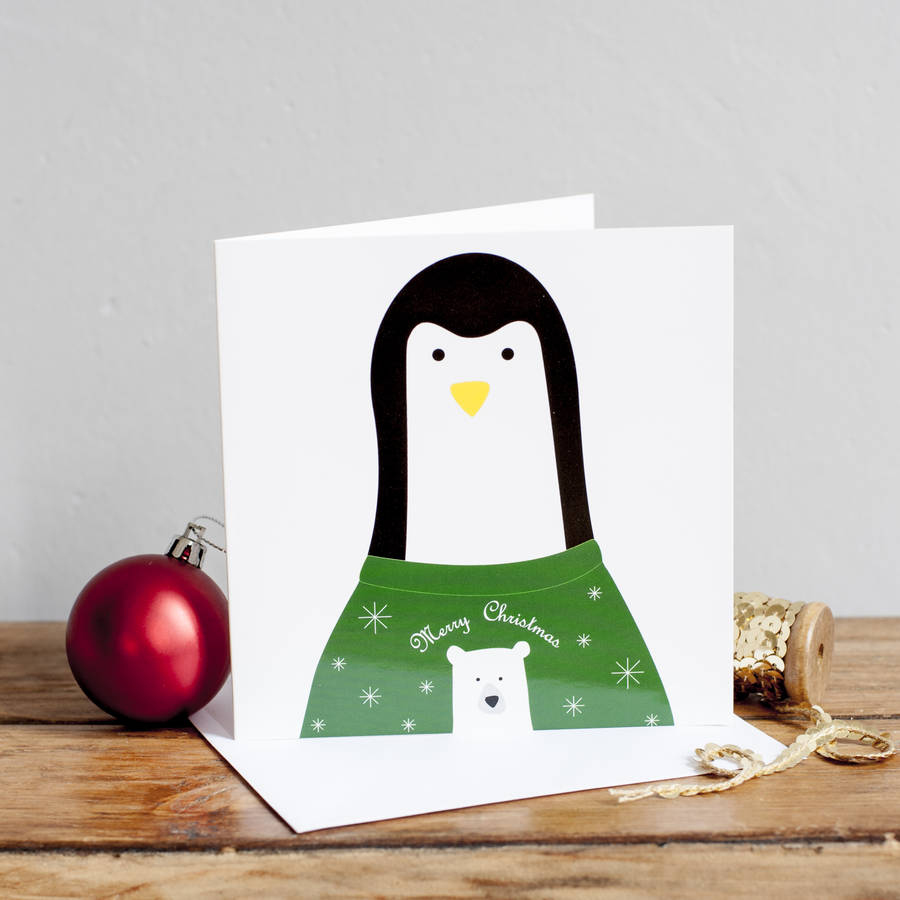 christmas jumper, penguin card by heather alstead design  notonthehighstreet.com