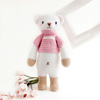 Hand Knitted Polar Bear Teddy Personalised, 10 of 10
