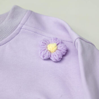 Personalised Girls Cotton Sweatshirt With Hand Crochet Flowers, 3 of 10