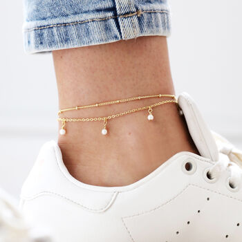Set Of Two Pearl And Chain Anklets In Gold Plating, 3 of 4