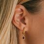 January Birthstone Garnet Gold Plated Huggie Hoop Earrings, thumbnail 1 of 11