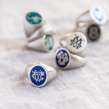 Sterling Silver And Enamel Monogram Signet Ring, 10 of 11