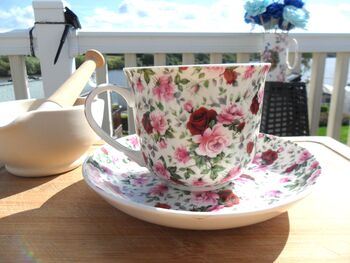 Large Cup And Saucer In Ditsy Pink Summertime Chintz Design, 5 of 12