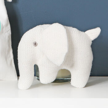 Off White Knitted Elephant Rattle With Personalised Bag, 2 of 5