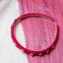 Narrow Velvet Gem Headband In Pink, thumbnail 3 of 3