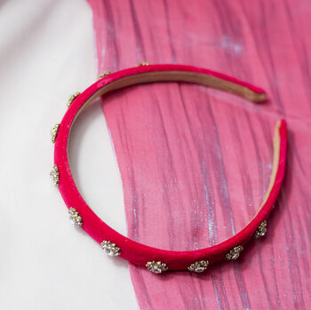 Narrow Velvet Gem Headband In Pink, 3 of 3