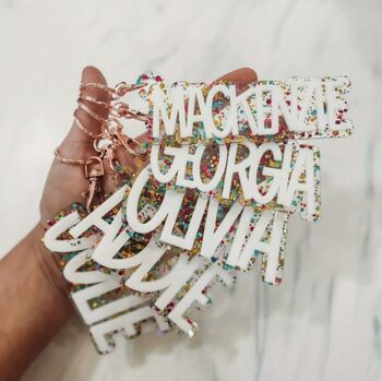 Personalised Acrylic Glitter Key Chains Key Rings Bag Charm, 3 of 9
