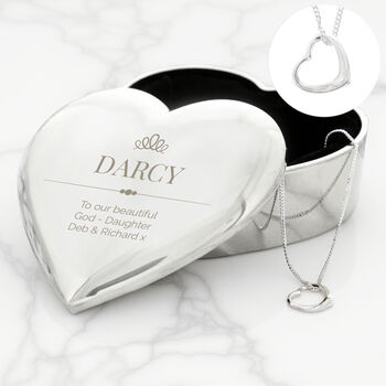 Personalised Elegant Crown Heart Trinket Box And Sterling Silver Necklace, 4 of 5
