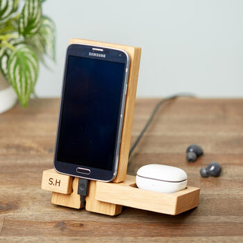 Personalised Phone Stand With Accessories Tray, 2 of 9