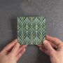 Sage Green And Grey Interwoven Trees Art Nouveau Coaster Set, thumbnail 7 of 10